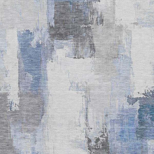 HomeRoots 9' X 12' Denim Blue Gray Ivory Abstract Washable Area Rug - Durable, UV Protected, Stain Resistant! 709647