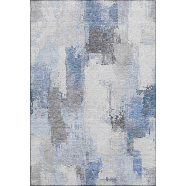 HomeRoots 10' Denim Blue, Gray & Ivory Abstract Washable Area Rug - Stain Resistant with UV Protection! 709648