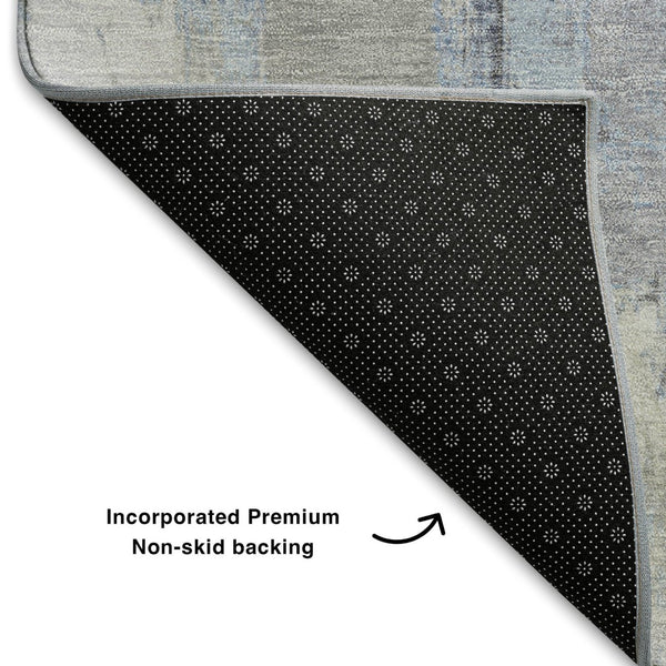HomeRoots 10' Denim Blue, Gray & Ivory Abstract Washable Area Rug - Stain Resistant with UV Protection! 709648