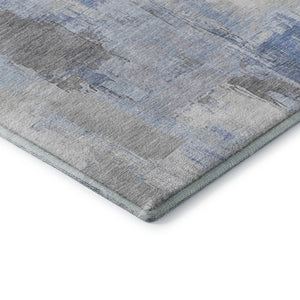 HomeRoots 10' Denim Blue, Gray & Ivory Abstract Washable Area Rug - Stain Resistant with UV Protection! 709648