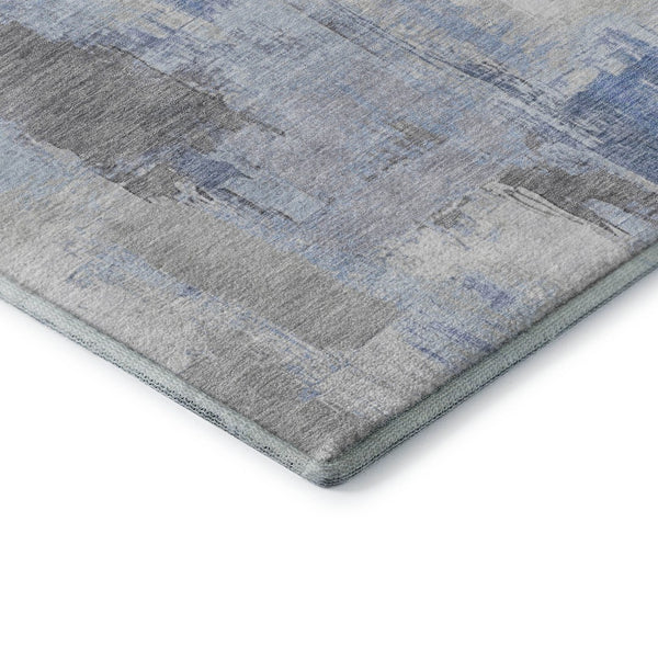 HomeRoots 10' Denim Blue, Gray & Ivory Abstract Washable Area Rug - Stain Resistant with UV Protection! 709648