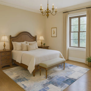 HomeRoots 10' Denim Blue, Gray & Ivory Abstract Washable Area Rug - Stain Resistant with UV Protection! 709648
