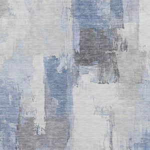 HomeRoots 10' Denim Blue, Gray & Ivory Abstract Washable Area Rug - Stain Resistant with UV Protection! 709648