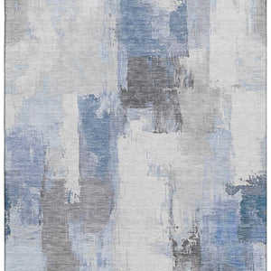 HomeRoots 10' Denim Blue, Gray & Ivory Abstract Washable Area Rug - Stain Resistant with UV Protection! 709648