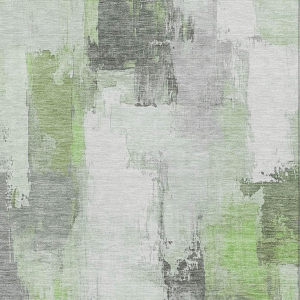 HomeRoots 5' X 8' Contemporary Green Gray Ivory Abstract Washable Area Rug - Durable, UV-Resistant Design! 709650