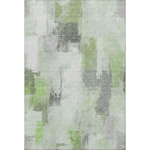 HomeRoots 8' Stylish Green Gray Ivory Abstract Round Rug - Washable, UV-Protected, Non-Slip for Modern Spaces 709651