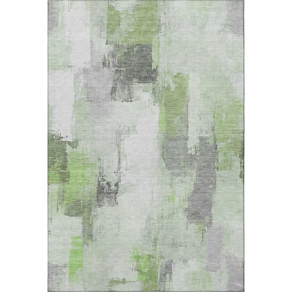 HomeRoots 8' Stylish Green Gray Ivory Abstract Round Rug - Washable, UV-Protected, Non-Slip for Modern Spaces 709651