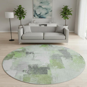 HomeRoots 8' X 10' Modern Abstract Washable Area Rug in Green, Gray & Ivory - UV Protected, Stain Resistant! 709652