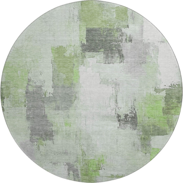 HomeRoots 8' X 10' Modern Abstract Washable Area Rug in Green, Gray & Ivory - UV Protected, Stain Resistant! 709652