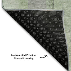 HomeRoots 8' X 10' Modern Abstract Washable Area Rug in Green, Gray & Ivory - UV Protected, Stain Resistant! 709652