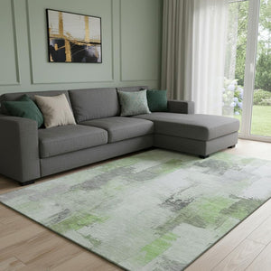 HomeRoots 9' X 12' Abstract Washable Area Rug in Green, Gray & Ivory – UV Protected, Durable & Stylish Home Essential 709653
