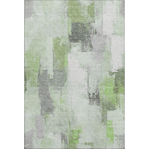 HomeRoots 9' X 12' Abstract Washable Area Rug in Green, Gray & Ivory – UV Protected, Durable & Stylish Home Essential 709653
