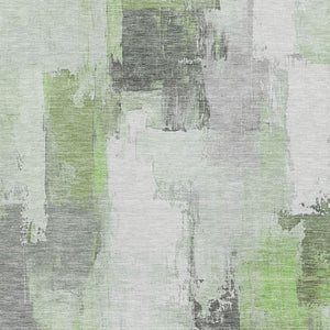 HomeRoots 9' X 12' Abstract Washable Area Rug in Green, Gray & Ivory – UV Protected, Durable & Stylish Home Essential 709653