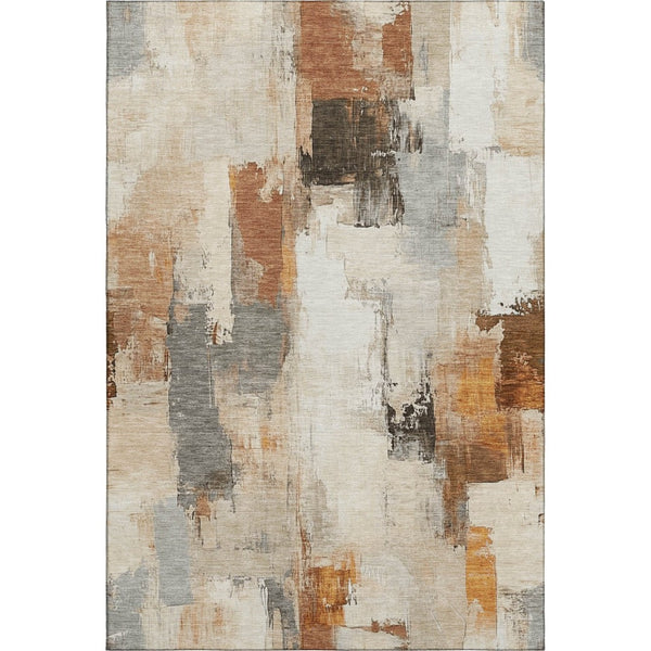 HomeRoots 5' X 8' Modern Abstract Ivory, Rust & Beige Washable Area Rug with UV Protection for High-Traffic Spaces 709656