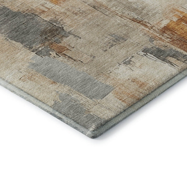 HomeRoots 5' X 8' Modern Abstract Ivory, Rust & Beige Washable Area Rug with UV Protection for High-Traffic Spaces 709656