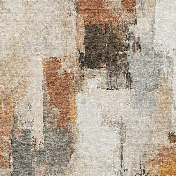 HomeRoots 5' X 8' Modern Abstract Ivory, Rust & Beige Washable Area Rug with UV Protection for High-Traffic Spaces 709656