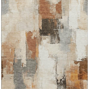 HomeRoots 5' X 8' Modern Abstract Ivory, Rust & Beige Washable Area Rug with UV Protection for High-Traffic Spaces 709656