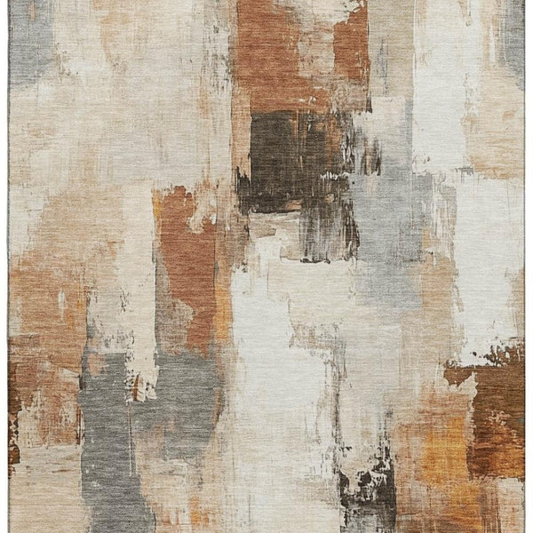 HomeRoots 5' X 8' Modern Abstract Ivory, Rust & Beige Washable Area Rug with UV Protection for High-Traffic Spaces 709656