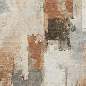HomeRoots 8' Modern Abstract Washable Round Rug in Ivory, Rust & Beige - UV Protected, Easy Care & Stylish 709657
