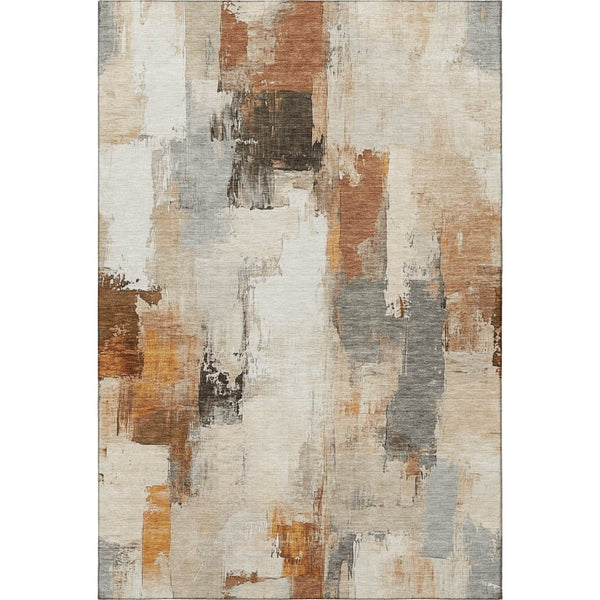 HomeRoots 8' Modern Abstract Washable Round Rug in Ivory, Rust & Beige - UV Protected, Easy Care & Stylish 709657