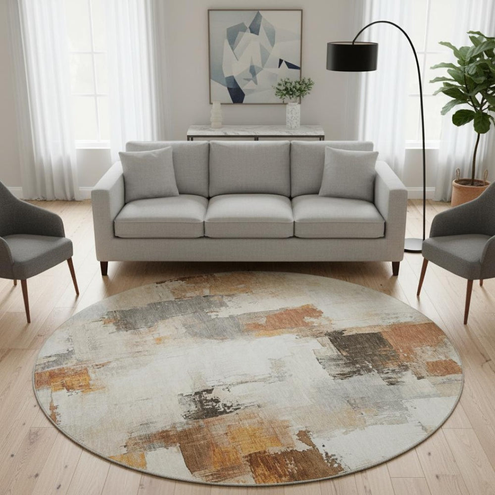 HomeRoots 8' X 10' Ivory Rust and Beige Abstract Area Rug - Stain-Resistant, UV Protected & Easy Care Design! 709658