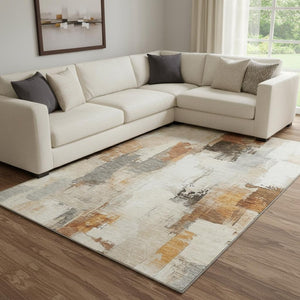HomeRoots 9' X 12' Abstract Area Rug in Ivory, Rust & Beige - Washable, UV-Protected, Non-Slip Design for Homes 709659