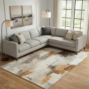 HomeRoots 10' X 14' Modern Abstract Washable Area Rug in Ivory, Rust, and Beige with UV Protection & Durability 709660