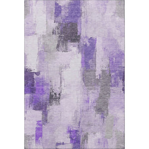 HomeRoots 8' Abstract Round Rug in Lavender Gray & Ivory - Washable, UV Protected, Non-Slip & Easy Care! 709663