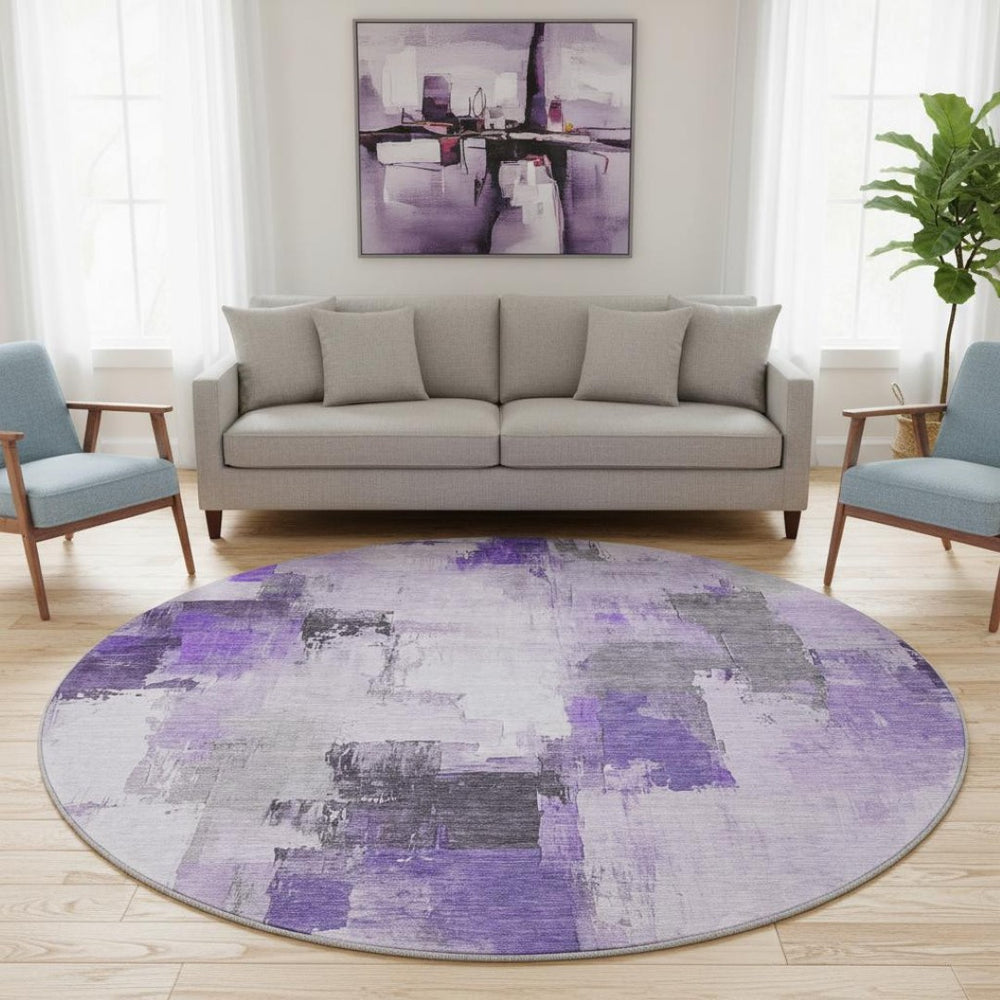 HomeRoots 8' X 10' Elegant Lavender Gray & Ivory Abstract Area Rug - Washable, UV Protected, Stain Resistant 709664