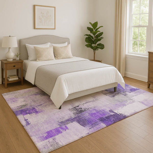 HomeRoots 10' X 14' Modern Lavender Gray & Ivory Abstract Area Rug – Washable, UV-Protected, Durable Design 709666