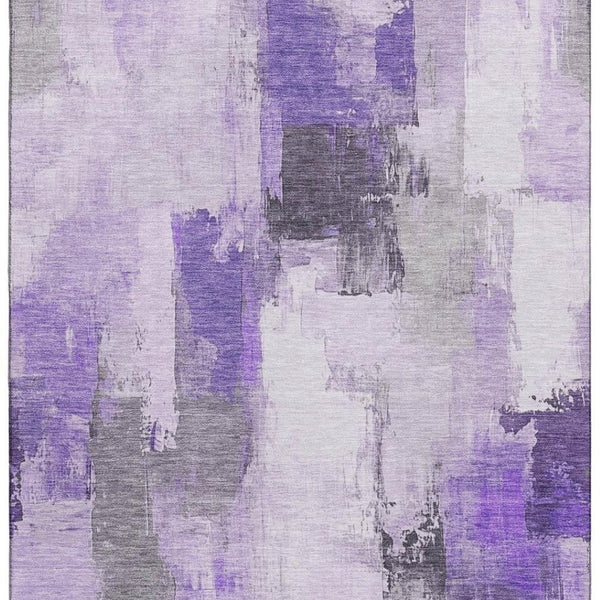 HomeRoots 10' X 14' Modern Lavender Gray & Ivory Abstract Area Rug – Washable, UV-Protected, Durable Design 709666