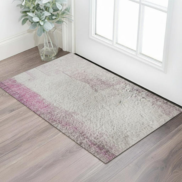 HomeRoots 5' X 8' Abstract Pink Gray Ivory Area Rug - Durable, Washable, UV Protected for Modern Spaces 709668