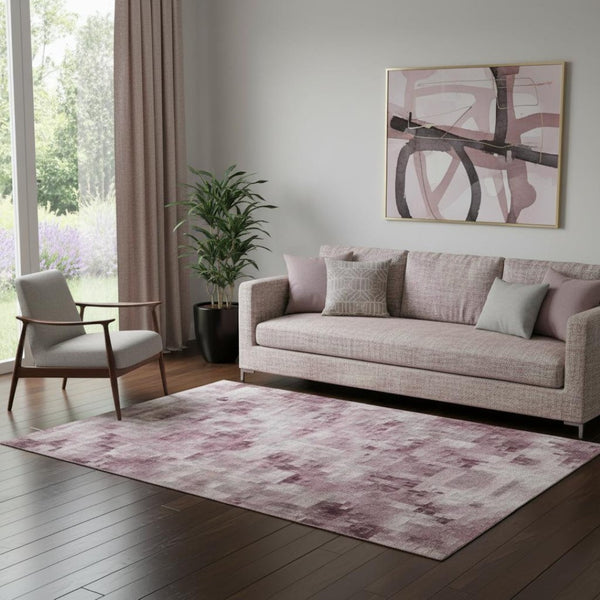 HomeRoots 8' Pink Gray and Ivory Abstract Rug - Washable, Stain Resistant, UV Protected, Ideal for Busy Homes! 709669