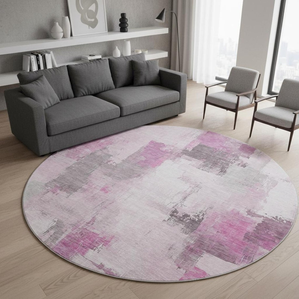 HomeRoots 8' X 10' Modern Abstract Washable Area Rug in Pink, Gray & Ivory - UV Protection & Easy Care Style! 709670