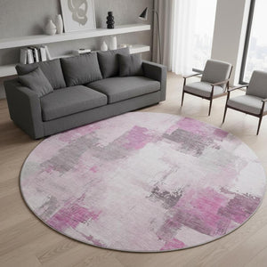 HomeRoots 8' X 10' Modern Abstract Washable Area Rug in Pink, Gray & Ivory - UV Protection & Easy Care Style! 709670