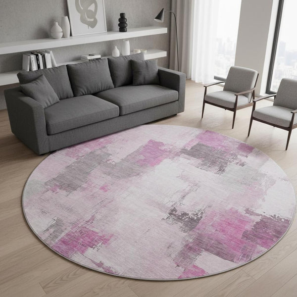 HomeRoots 8' X 10' Modern Abstract Washable Area Rug in Pink, Gray & Ivory - UV Protection & Easy Care Style! 709670