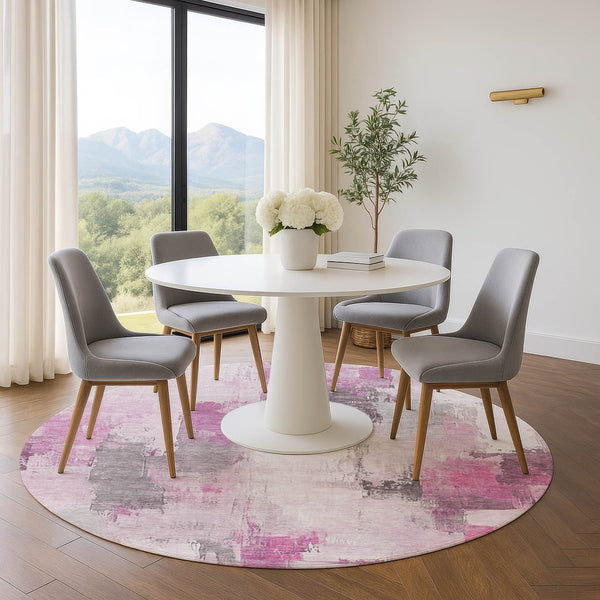 HomeRoots 8' X 10' Modern Abstract Washable Area Rug in Pink, Gray & Ivory - UV Protection & Easy Care Style! 709670