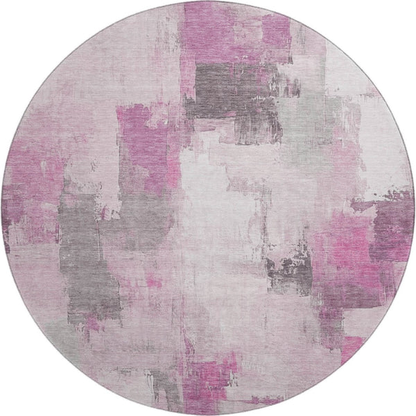 HomeRoots 8' X 10' Modern Abstract Washable Area Rug in Pink, Gray & Ivory - UV Protection & Easy Care Style! 709670