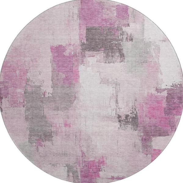 HomeRoots 8' X 10' Modern Abstract Washable Area Rug in Pink, Gray & Ivory - UV Protection & Easy Care Style! 709670
