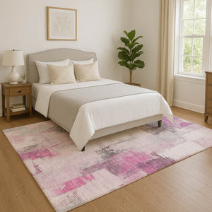 HomeRoots 9' Modern Abstract Washable Area Rug in Pink, Gray & Ivory – UV Protected, Soft & Stain Resistant 709671