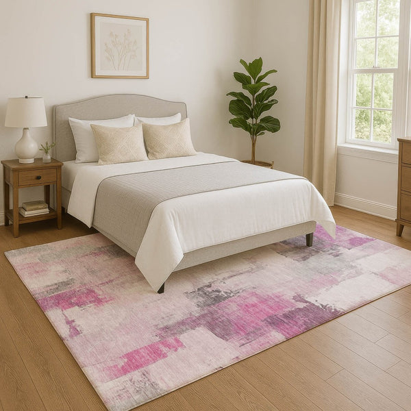 HomeRoots 9' Modern Abstract Washable Area Rug in Pink, Gray & Ivory – UV Protected, Soft & Stain Resistant 709671