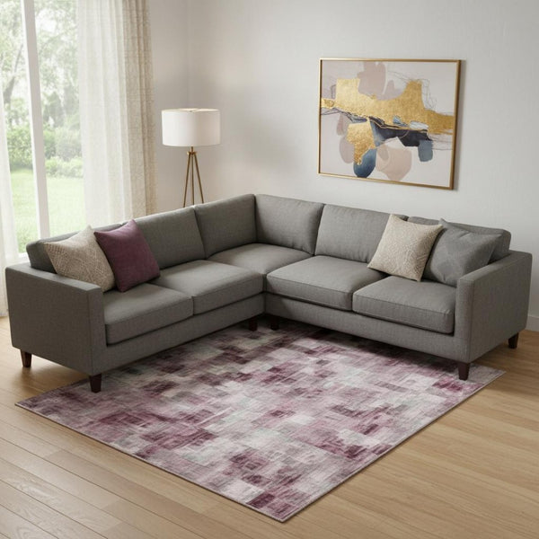 HomeRoots 10' Pink Gray Ivory Abstract Washable Area Rug - Durable, UV Protected, Stylish for Any Space 709672