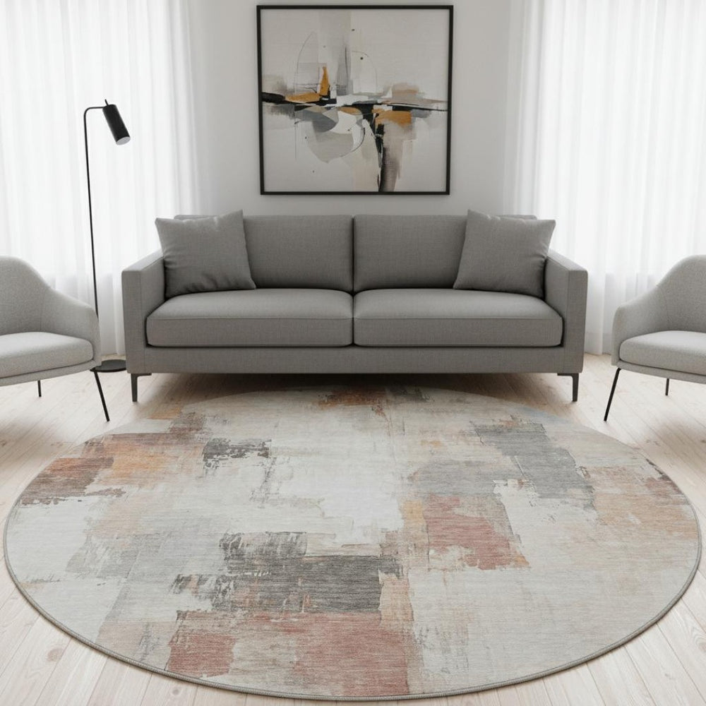 HomeRoots 8' X 10' Washable Abstract Area Rug in Rust, Gray & Ivory - UV Resistant, Stain-Free & Durable Design 709676