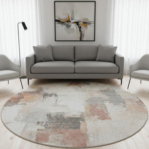 HomeRoots 8' X 10' Washable Abstract Area Rug in Rust, Gray & Ivory - UV Resistant, Stain-Free & Durable Design 709676