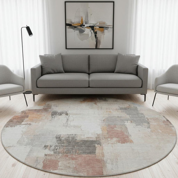 HomeRoots 8' X 10' Washable Abstract Area Rug in Rust, Gray & Ivory - UV Resistant, Stain-Free & Durable Design 709676