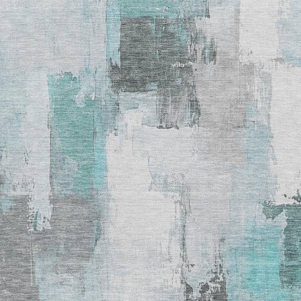 HomeRoots 5' X 8' Stylish Teal Gray Ivory Abstract Area Rug - Machine Washable, UV Protected, Stain Resistant! 709680
