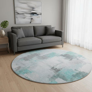HomeRoots 8' X 10' Abstract Teal Gray Ivory Area Rug - Washable, Stain Resistant, UV Protected for Style & Durability 709682