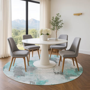 HomeRoots 8' X 10' Abstract Teal Gray Ivory Area Rug - Washable, Stain Resistant, UV Protected for Style & Durability 709682