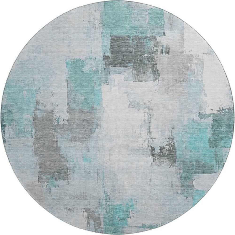 HomeRoots 8' X 10' Abstract Teal Gray Ivory Area Rug - Washable, Stain Resistant, UV Protected for Style & Durability 709682