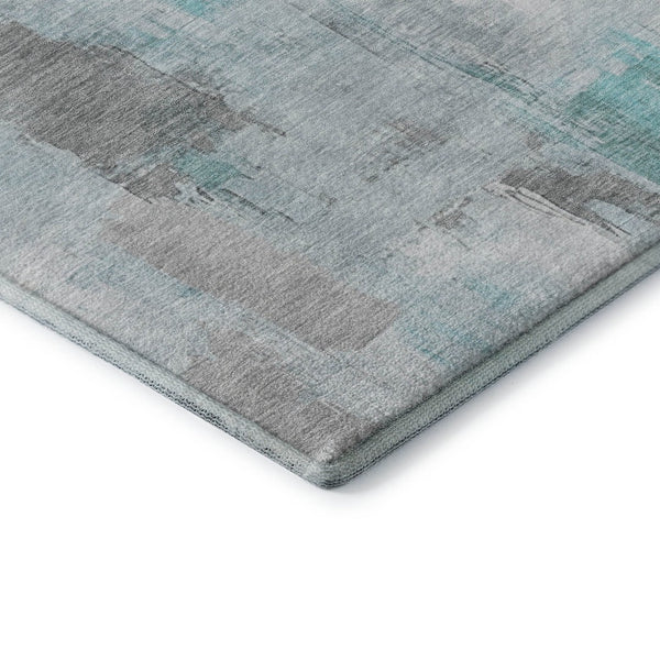 HomeRoots 8' X 10' Abstract Teal Gray Ivory Area Rug - Washable, Stain Resistant, UV Protected for Style & Durability 709682